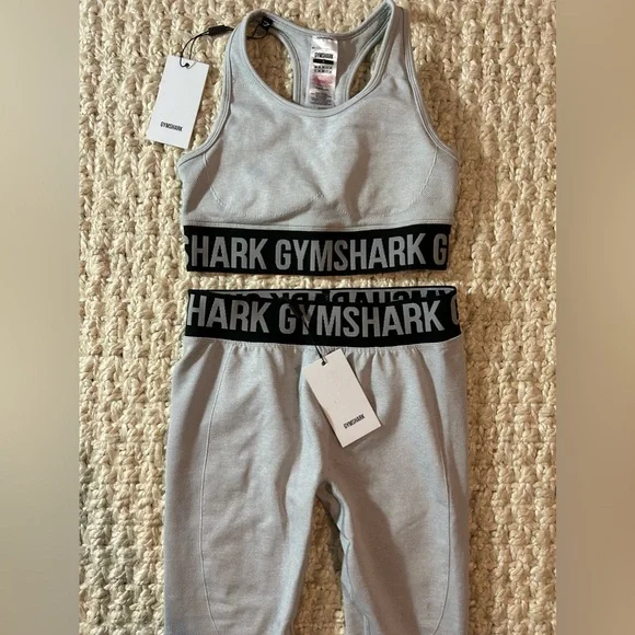 GYMSHARK Sports Bra top flex high rise leggings light grey marl black active set - Picture 4 of 10